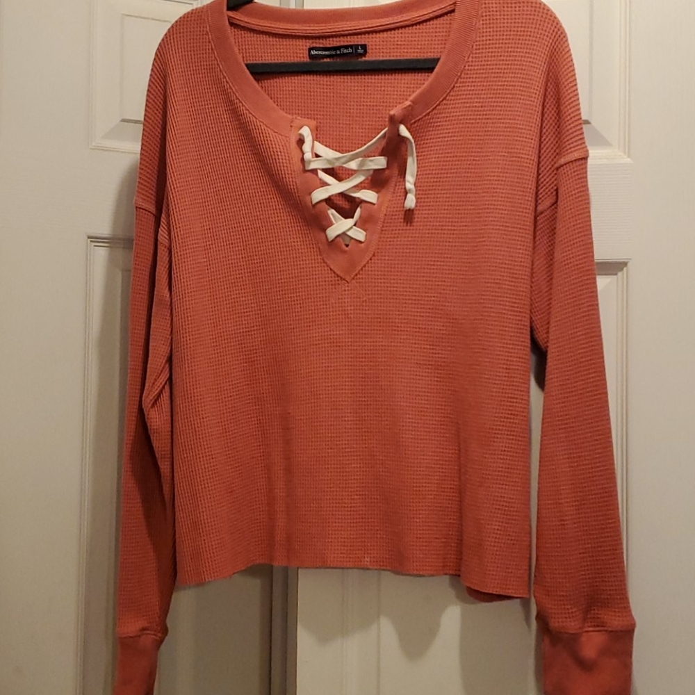Abercrombie waffle knit long sleeve rust color top